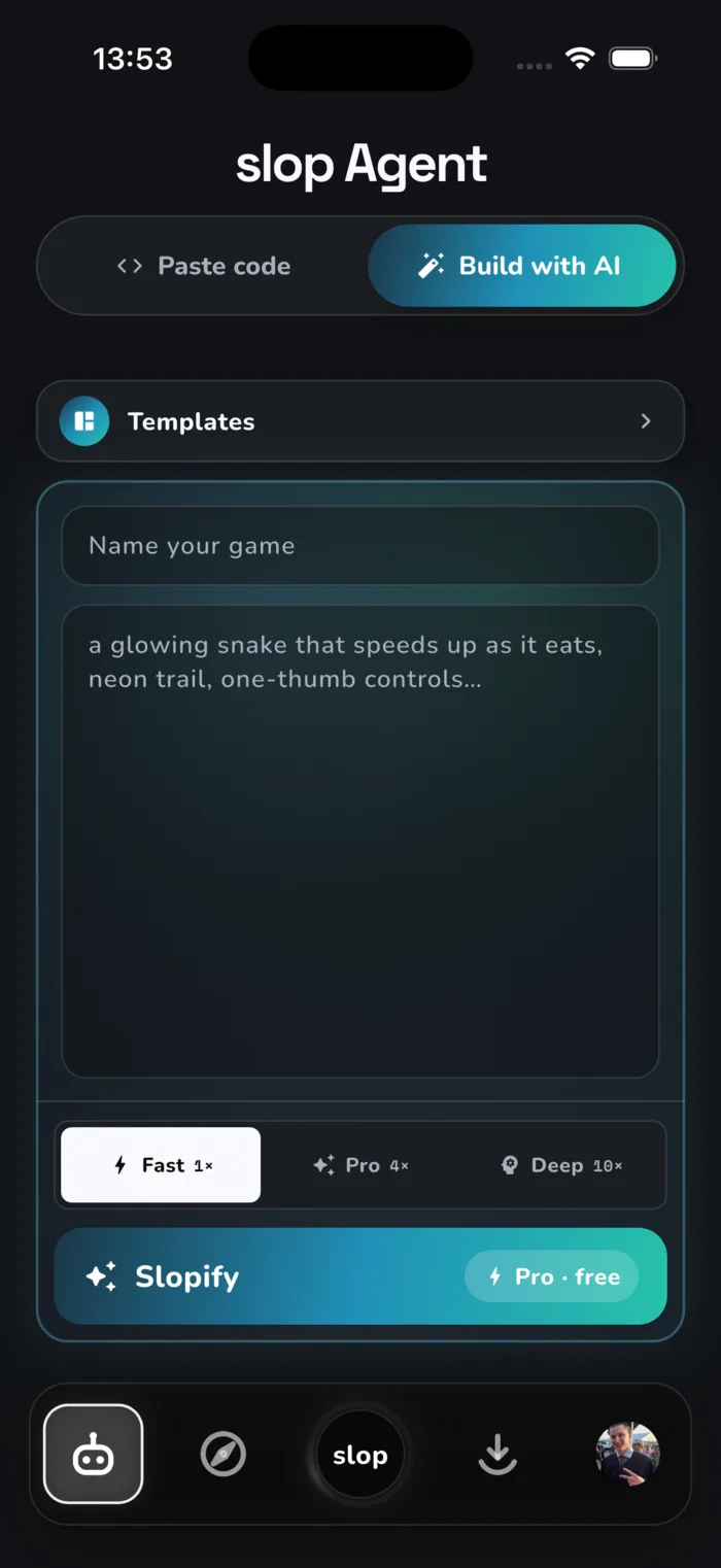 Slop Agent building a game with AI