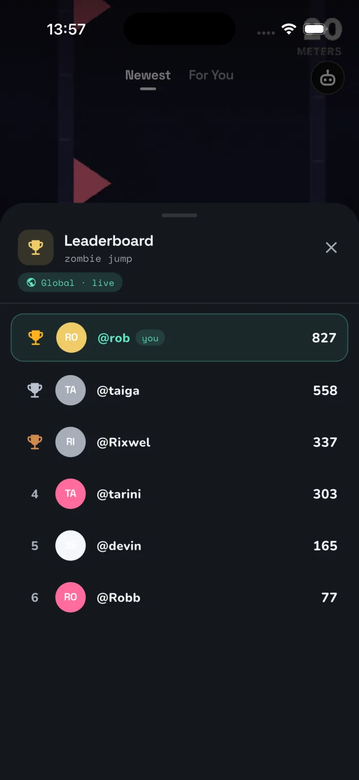 Live leaderboard for a game in Slop